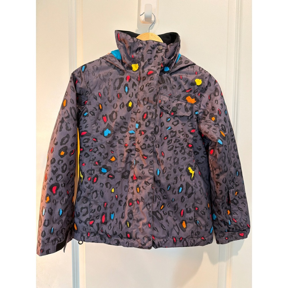 Roxy Girls DryFlight 10K Snow Jacket Grey Multicolor Leopard Print Size 10